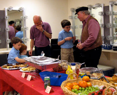 At the catering table.